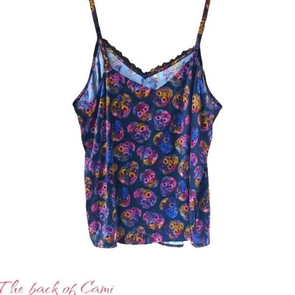 NWOT TORRID Plus Size Dream Satan Lace Trim Multi Color Skulls Cami. - Picture 9 of 13